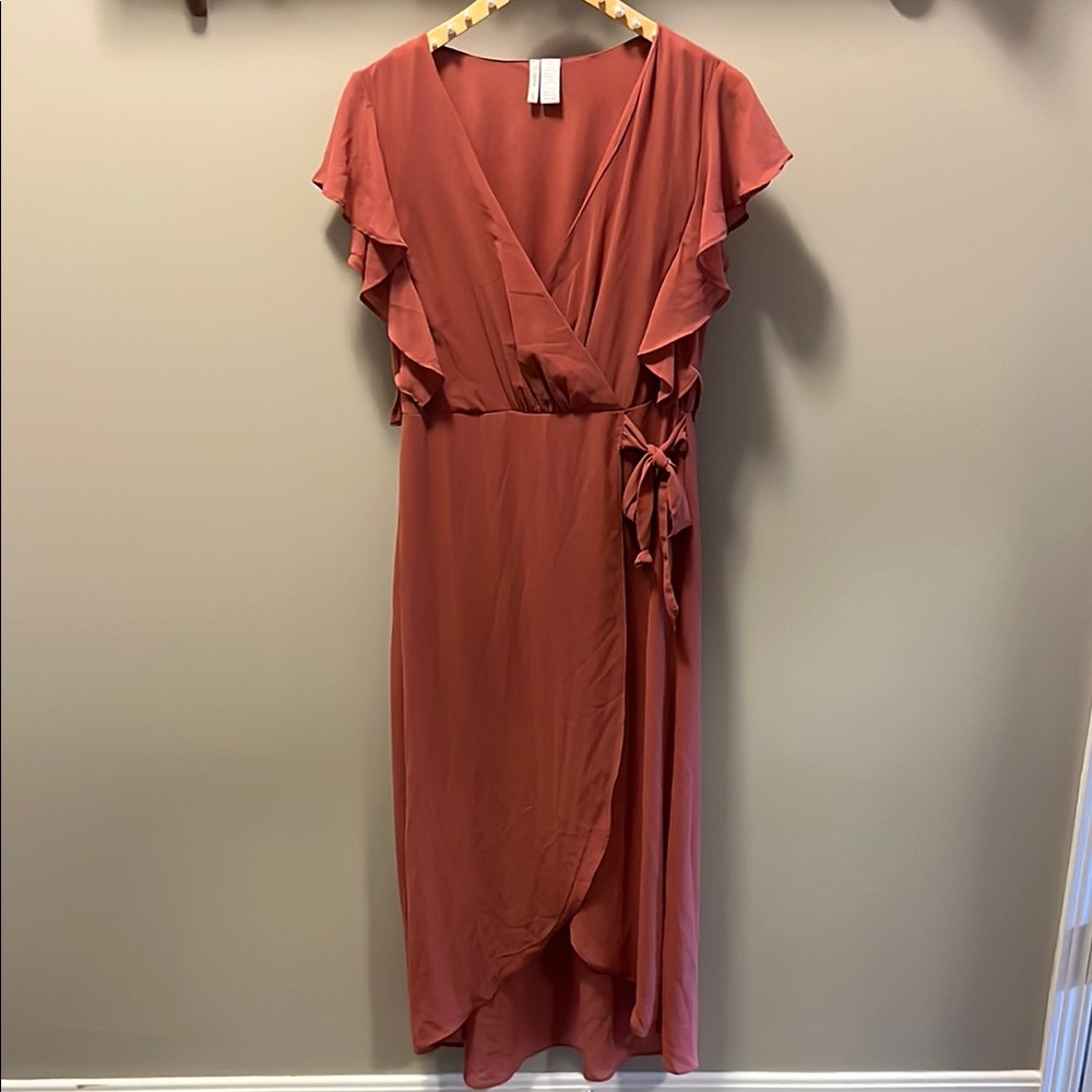 Ruffled Wrap Dress in Rust